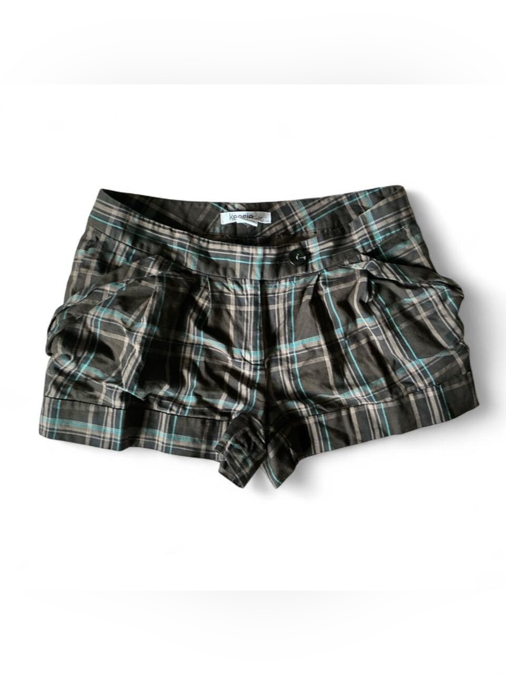 Plaid Women's Shorts in Dark Brown and Teal